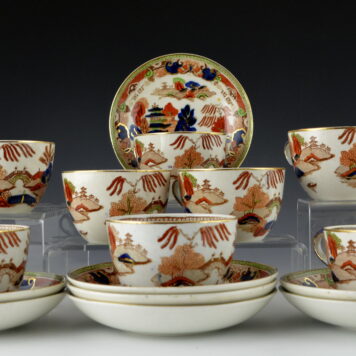 Teacup and Saucer, Set of Eight, Gaudy Two Temples II, Variation Broseley