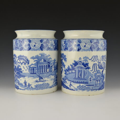 Storage Jar, a Pair, Chinese River Scene with Temple and Pyramids & Willow and Summer House - Image 4
