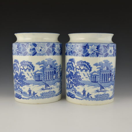 Storage Jar, a Pair, Chinese River Scene with Temple and Pyramids & Willow and Summer House - Image 3