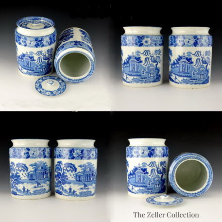 Storage Jar, a Pair, Chinese River Scene with Temple and Pyramids & Willow and Summer House